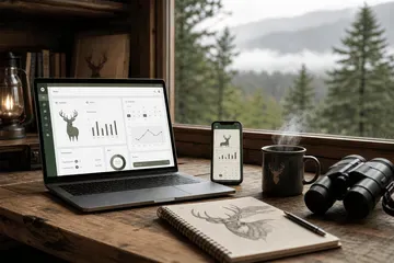 HuntLogの画面とノートPCのアイキャッチ画像