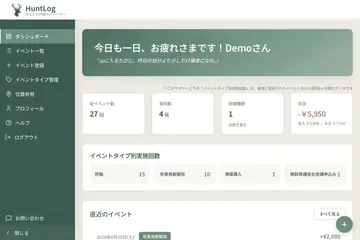 統計情報セクションでは、期間ごとの発砲数・獲物数・収支などを確認できます